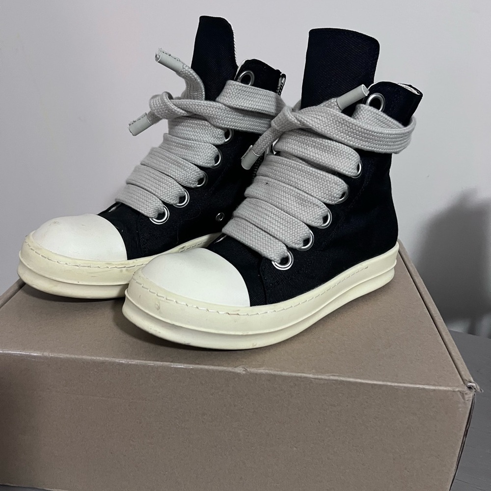 Rick Owens Black and White High-Top Sneakers